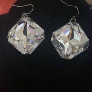 White Crystal Geometric Earrings with Silver Hooks